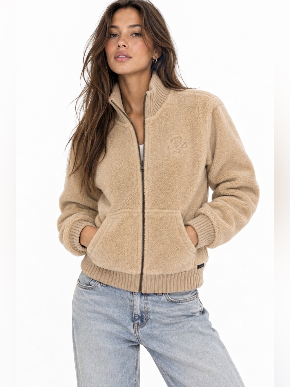 Baby Phat Y2K Sherpa Fleece Zip Jacket Beige Large Rare Cozy Glam